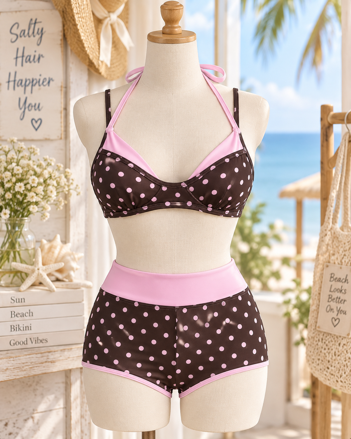 Mocha Pink Polka Dot Bikini Set 🤎🩷